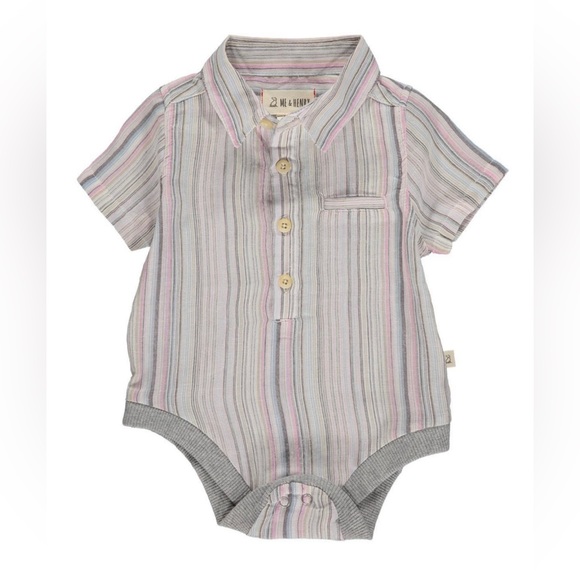 Me & Henry 6/9M Multicolored Pink Helford Onesie Half Button Beach Vacation - Picture 1 of 10